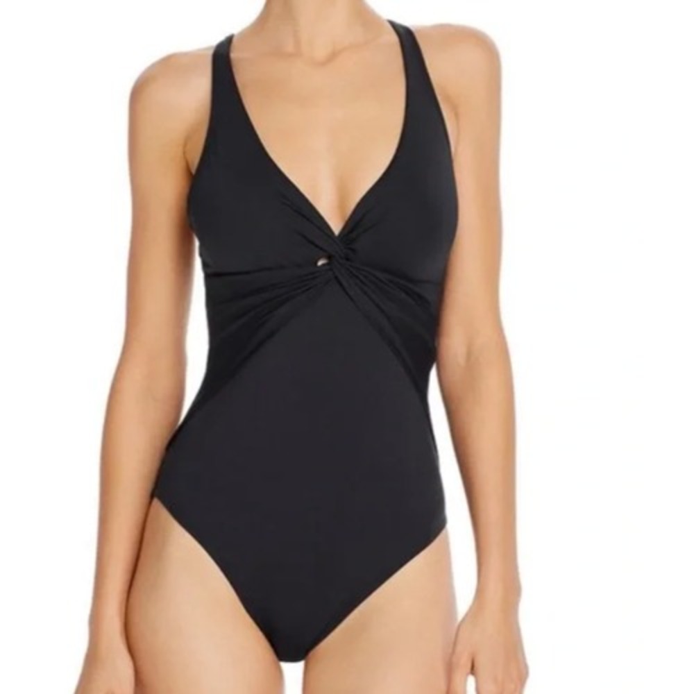 New Bleu Rod Beattie Black One Piece Swimsuit Womens 4 Halter Twisted Slimming - Picture 2 of 12